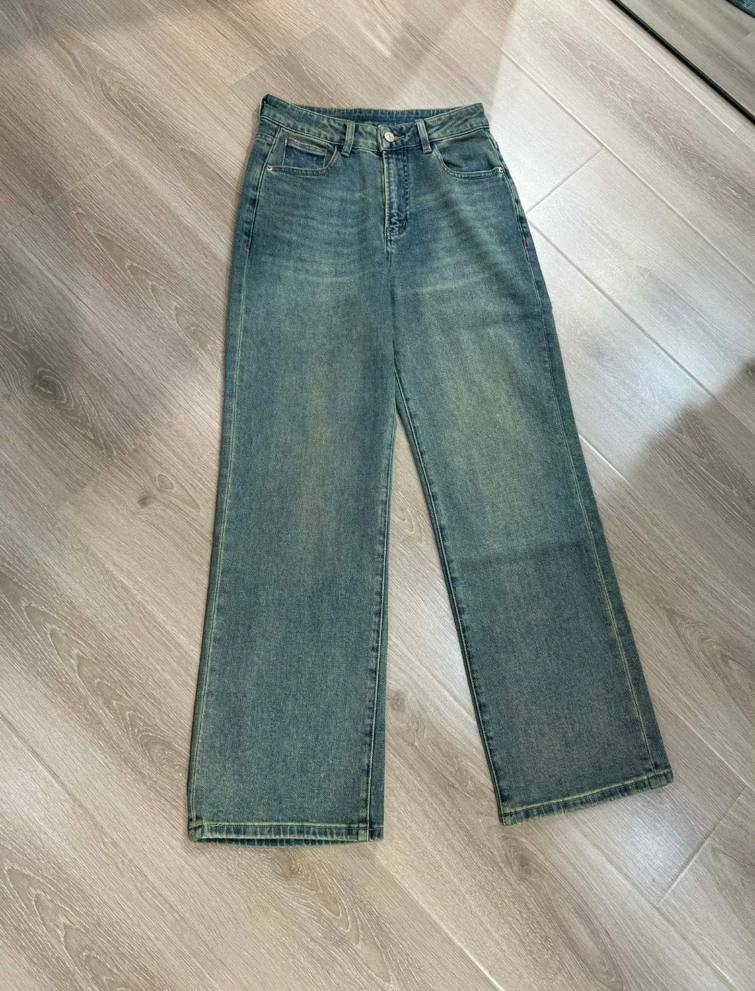 Осенние женские универсальные прямые джинсы L * P с высокой талией