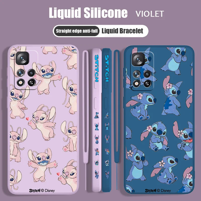 

Stitch Cute Trend For Redmi Note 12 11T 11S 11E 10S 10T 10 9S 9T 8 Pro Plus Lite Max Liquid Left Rope Phone Case