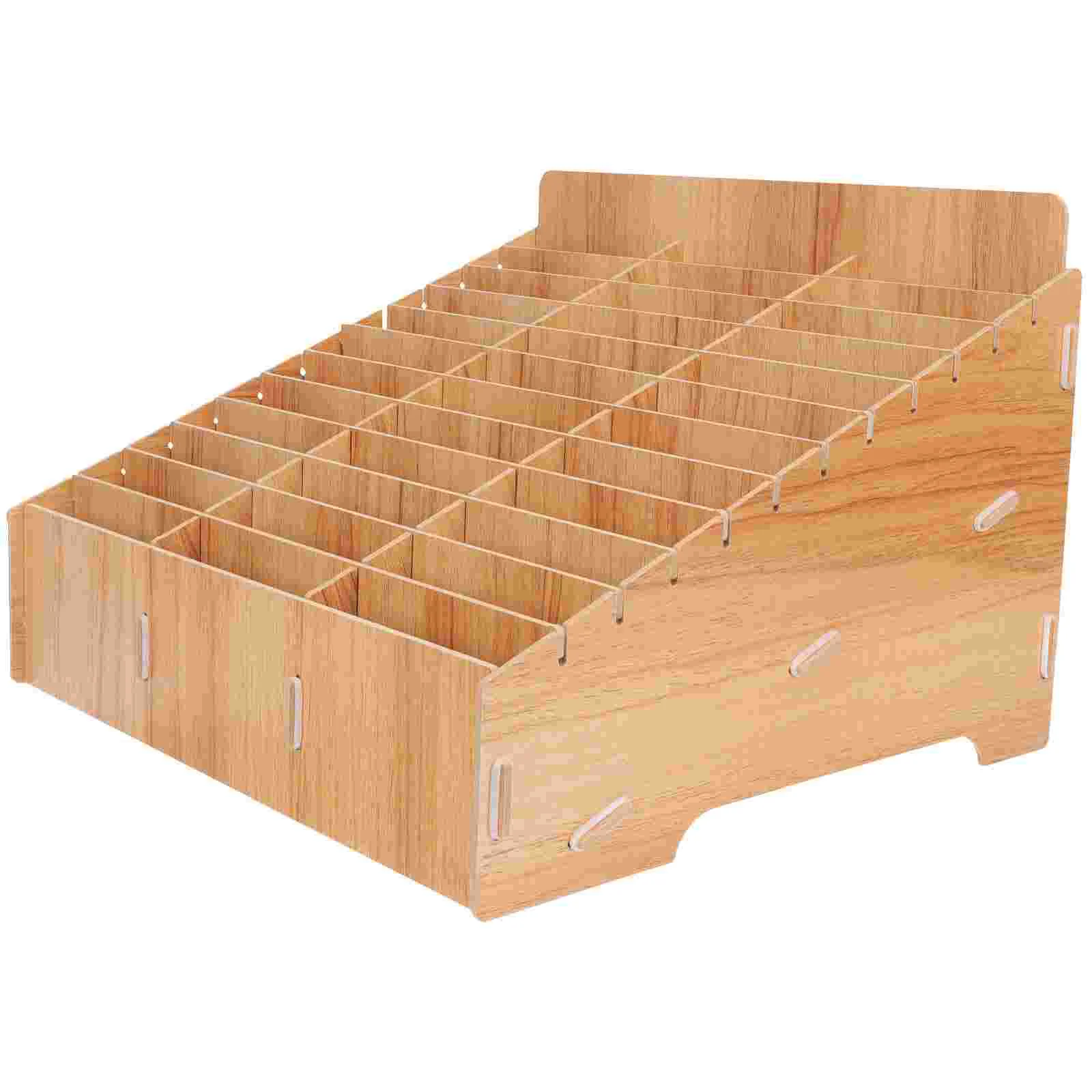 

Wooden Desk Mobile Phone Storage Box Multi-grid Container Cellphone Greeting Card Display Holder Classroom Organization Office