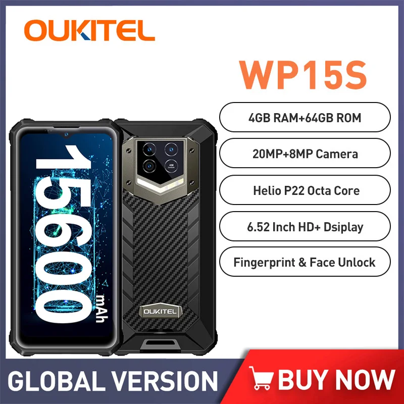 Oukitel защищенный смартфон водонепроницаемый смартфон 15600mAh 4GB+64GB 6.52