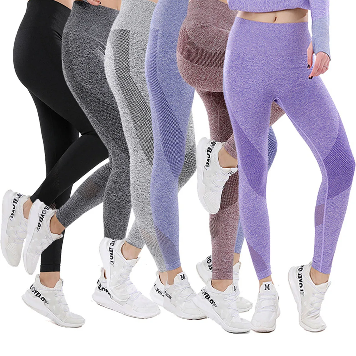 

Female Jogging Pants Solid Color Sweats Tight Yoga Quick Dry Stretch Seamless Hip Leggings Ladies Gym Sportswear