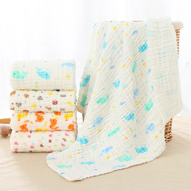 

Baby Bath Towels Six-layer Pure Cotton Super Soft Absorbent Gauze Towel Muslin Swaddle Crinkle Cotton Gauze Ruffle Burp Cloths