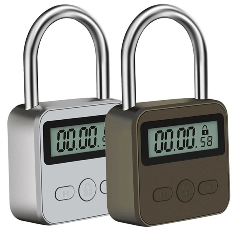 

2 Pieces Metal Timer Padlock 99 Hours Max Timing Lock USB Rechargeable Timer Padlock, Army Green And Silver