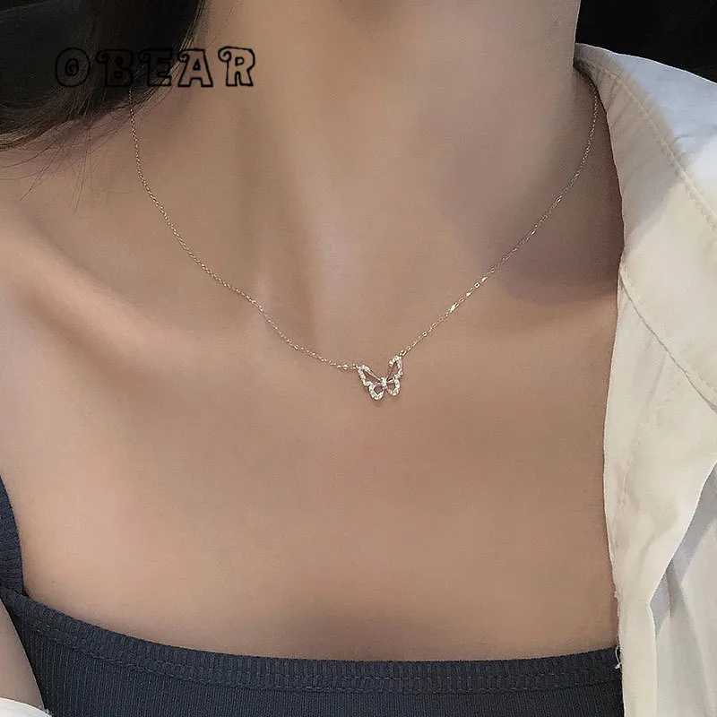 

Japanese Exquisite Simple Zircon Butterfly Pendant Necklace Women Fashion Sweet Valentine's Day Gift Jewelry