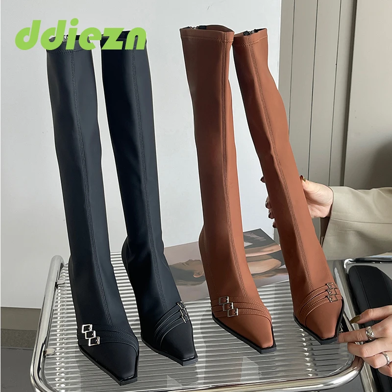 

Long Stretch Booties For Women Modern Thin Heels Autumn 2023 Fashion Zipper Footwear Elegant Female Knee-High Boots New Shoes