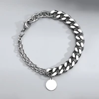 custom stainless steel chain bracelet new trendy classic round shaped bracelets pendant for men women jewelry party friends gift