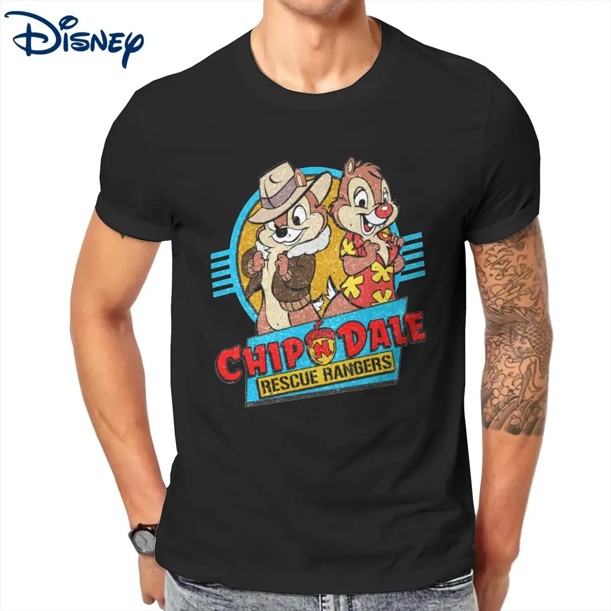 

Chip And Dale Rescue Rangers T-Shirts for Men 90s Anime Vintage Pure Cotton Tees Crew Neck Short Sleeve Disney T Shirt Clothes