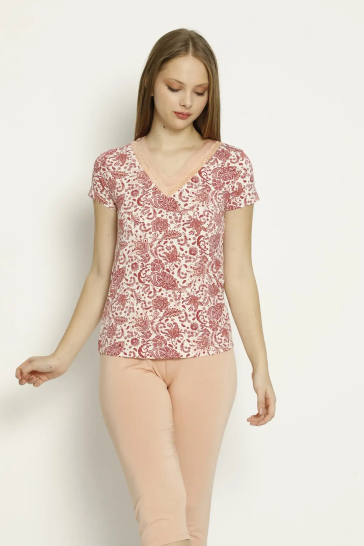 

Women's Pajamas Floral Patterned Summer Casual Short Sleeve Leggings Capri Sleep Lounge Nightwear Sleepwear