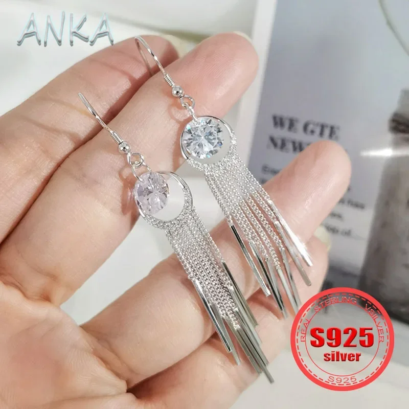 Женские длинные серьги-кисточки из серебра 925 пробы с цирконом