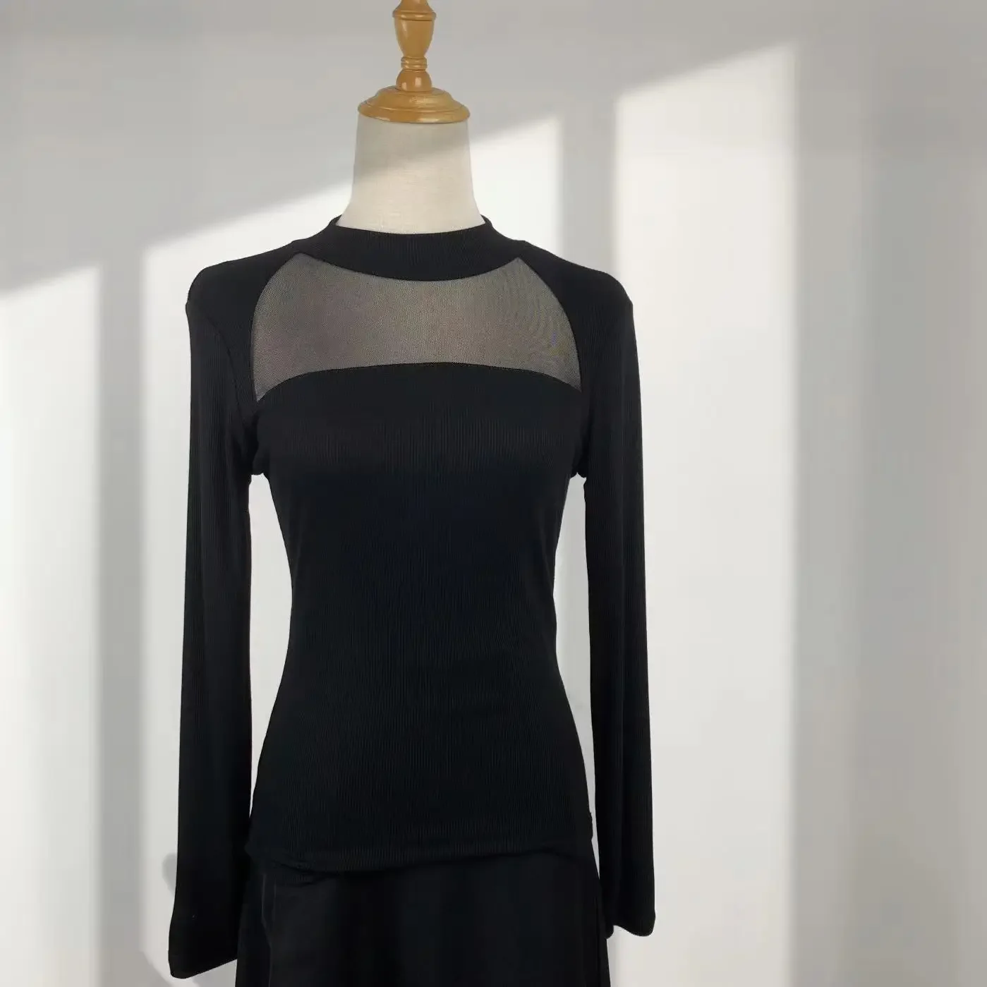 Элегантный сетчатый черный базовый топ женская одежда новые стильные слипоны