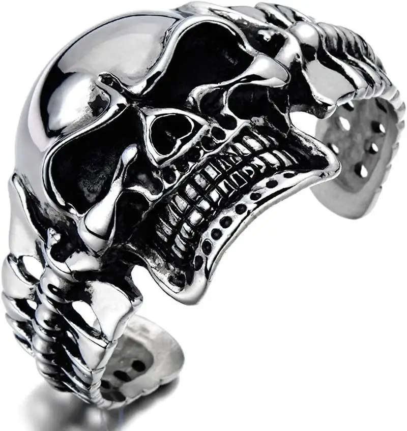 

Classic Domineering Skull Open Bracelet Men's Gothic Punk Motorcyclist Rock Party Jewelry