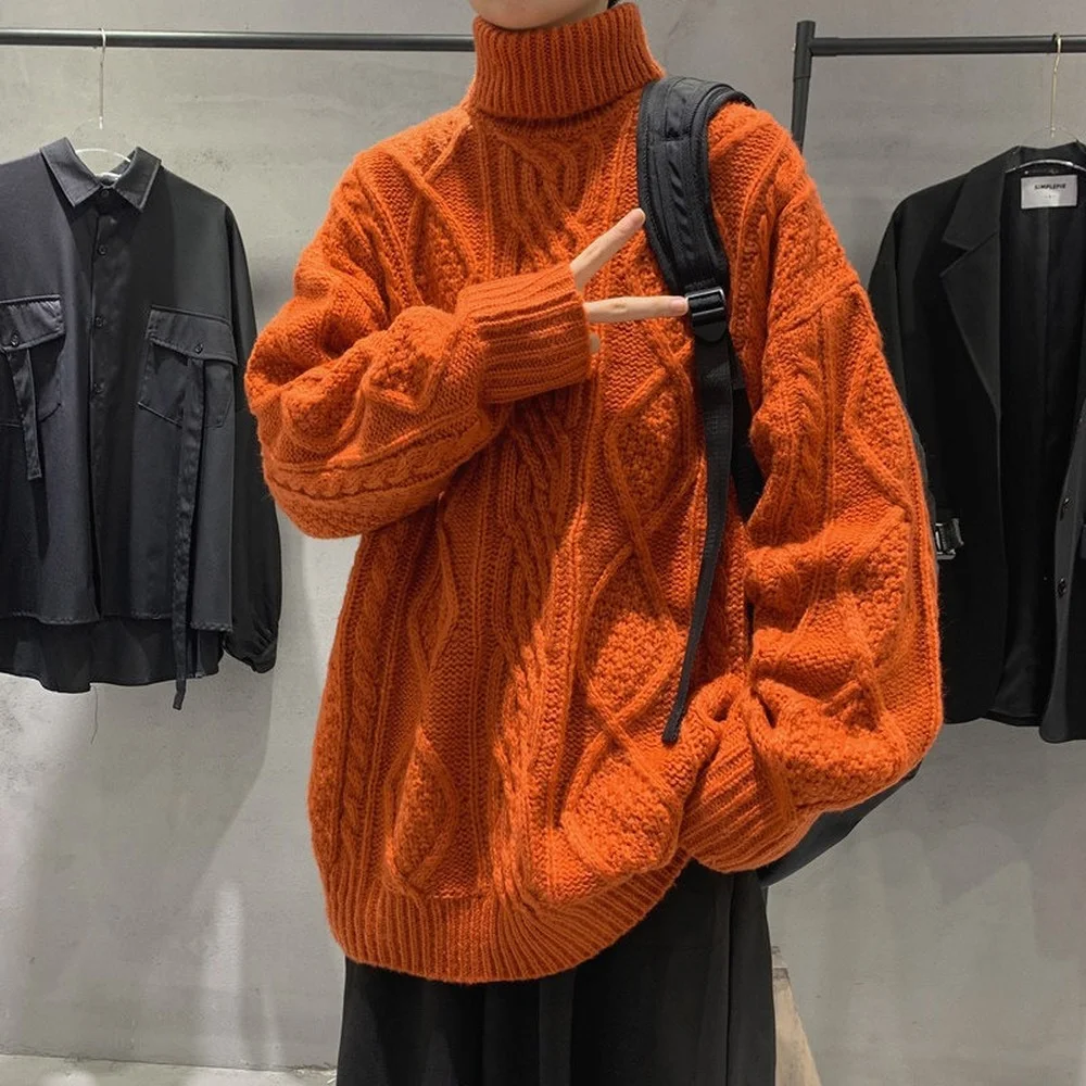 

Turtleneck sweater male autumn and winter thickening wear thick sweater loose languid lazy Korean casual thread