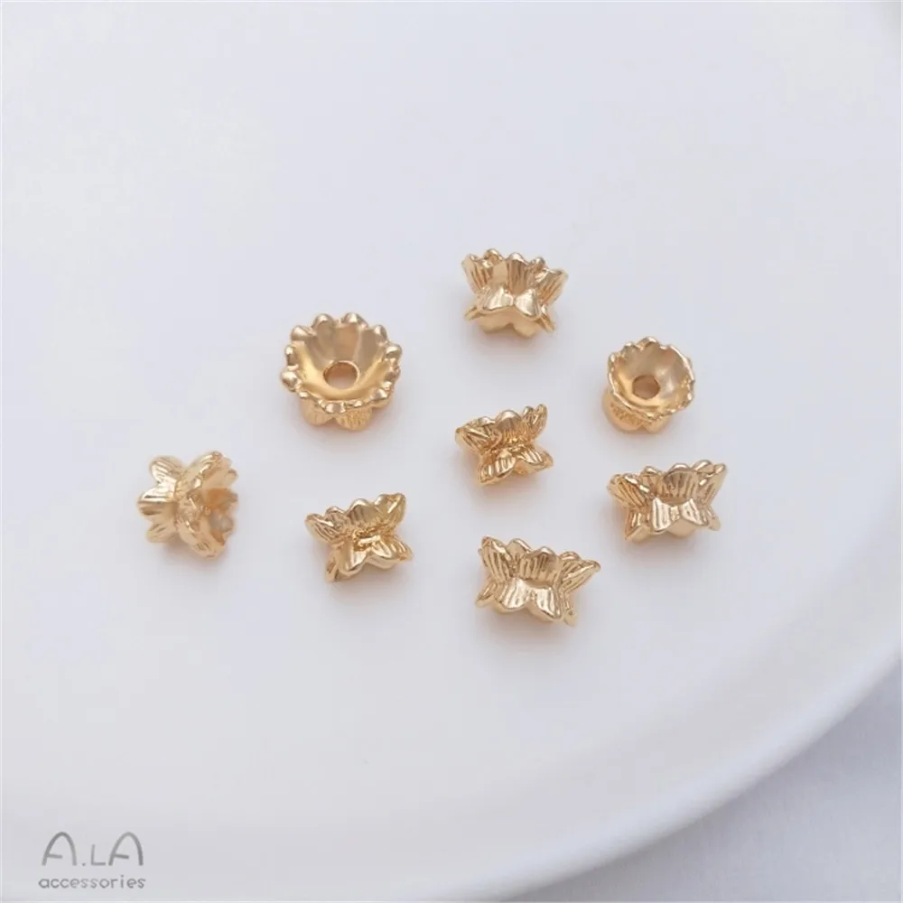 

14K gold double lotus bead holder, pearl flower holder, pearl hat, handmade beaded accessories diy jewelry materials