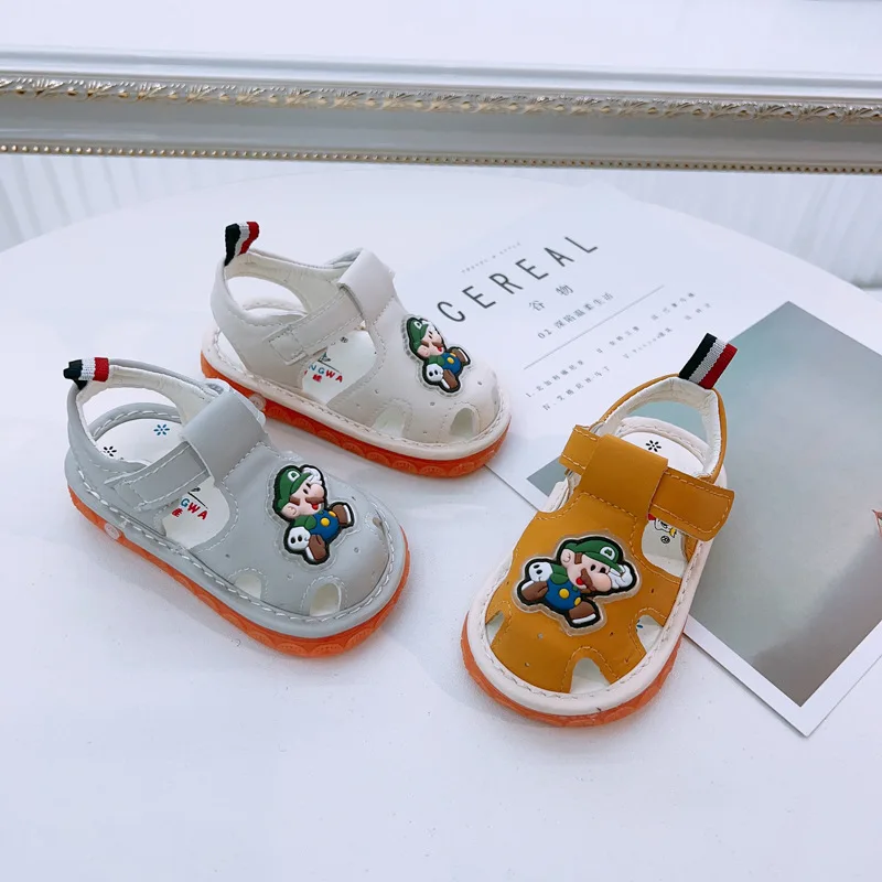 

Summer 0-24 MM Baby Sandals Toe Protection Boys Girls Cow Tendon Soft Sole Walking Shoes Infant Toddler Leather Breathable Shoes