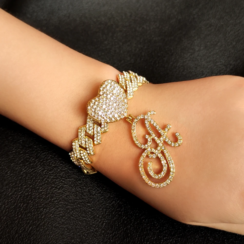Модный бриллиантовый кубинский браслет-цепочка с надписью для женщин Bling Стразы