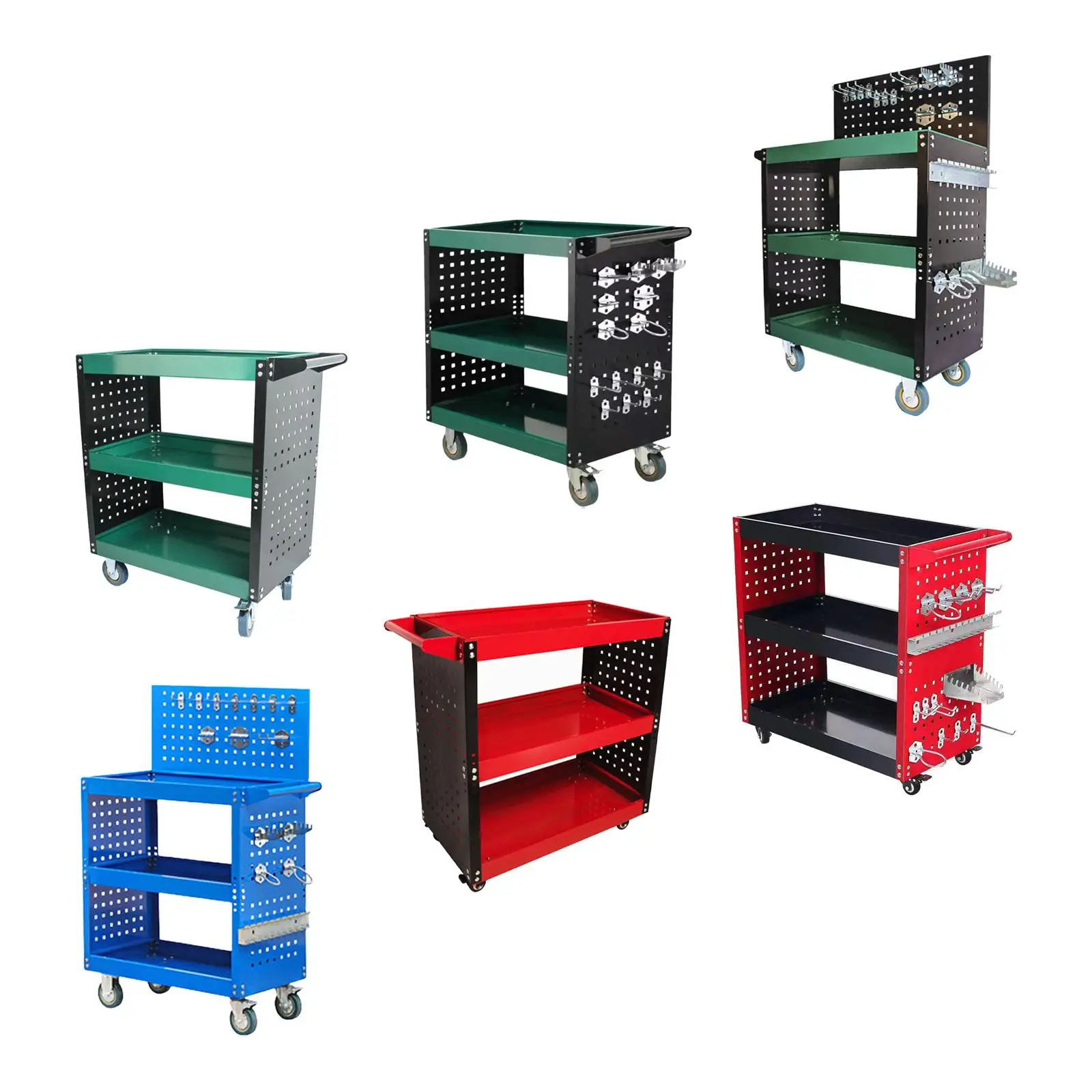 

Heavy Duty 3 Tier Mechanic Tool Cart Workshop Hardware Mobile Utility Rolling Cart with Shelves for Auto Repair Studio Warehouse