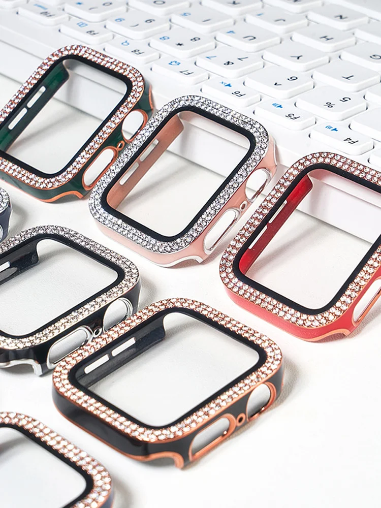 Шикарное стекло + крышка для Apple Watch Φ 44 мм 45 41 40 42 38 фотоэлемент защита экрана iwatch