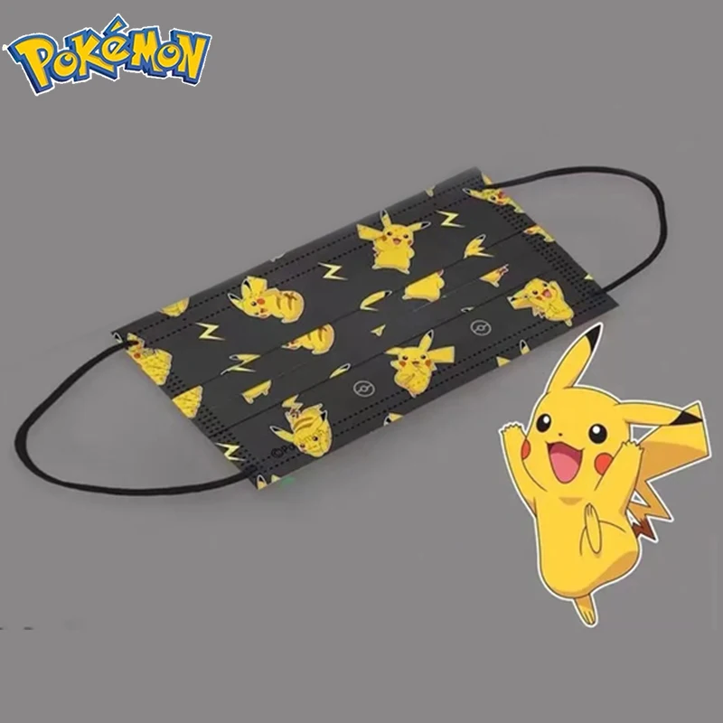 

Мультяшные маски для взрослых Pokemon Pikachu, одноразовая маска для лица с рисунком, трехслойная ткань из мелтблауна, искусственная Пылезащитная,...