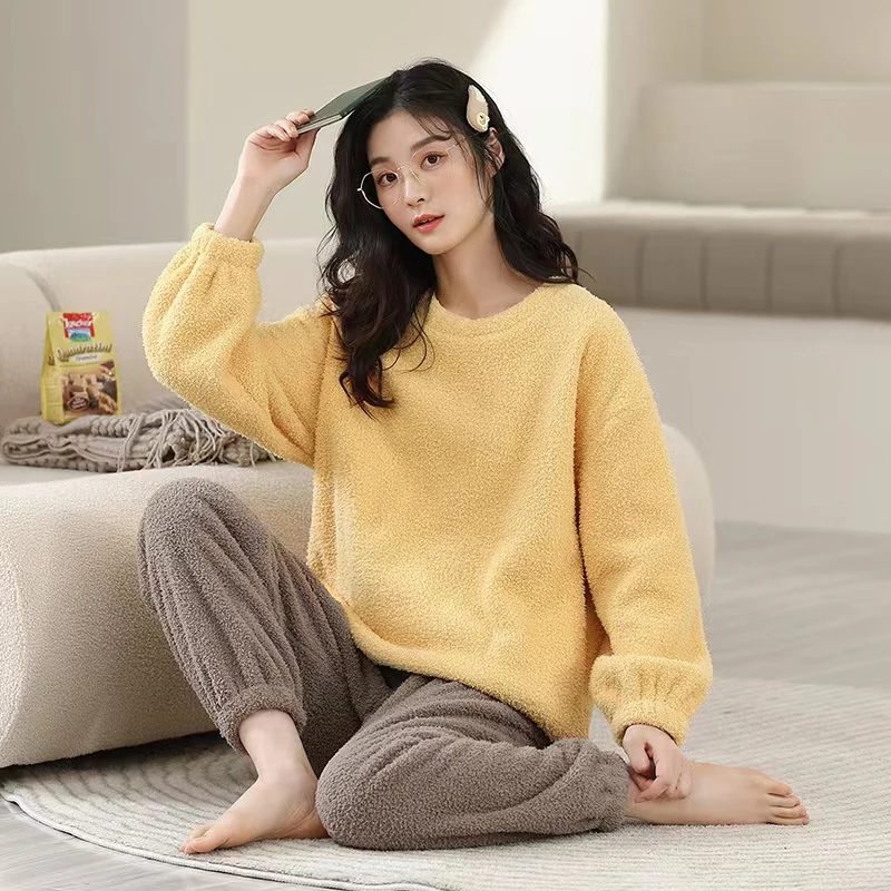 Pajamas Men And Women Winter Couples Long-Sleeved Large-Size Simple Cashmere Warm Thick Home Clothing Set Pijamas Women