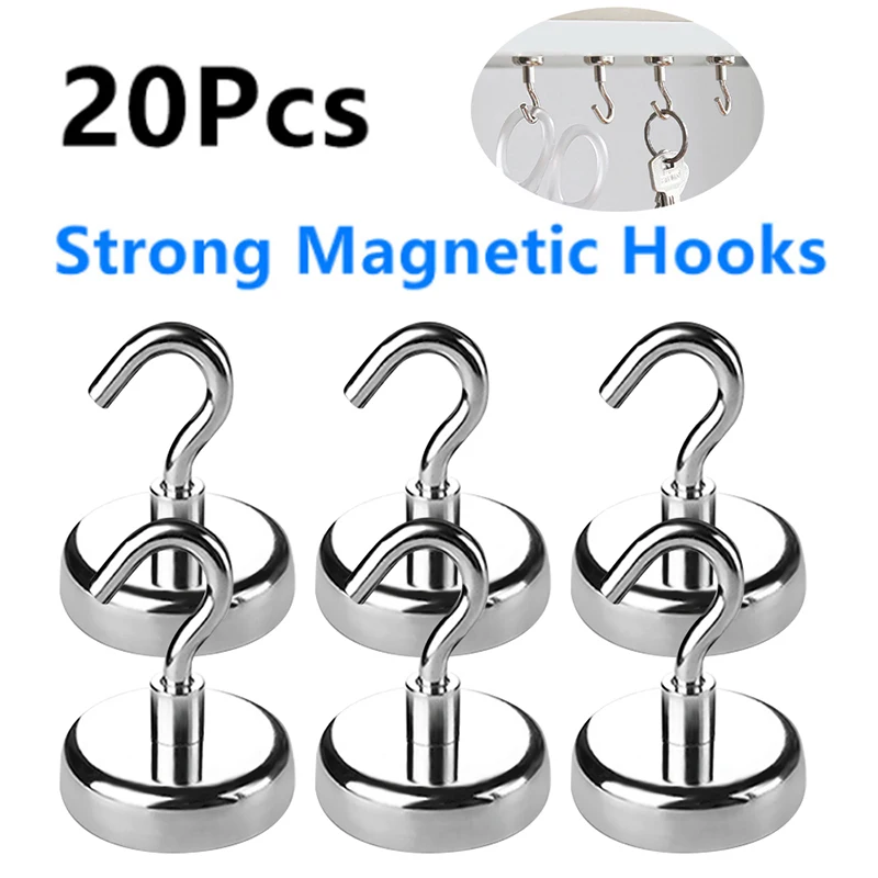 

20Pcs Strong Magnetic Hooks Heavy Duty Wall Hooks Home Kitchen Bar Storage Organization for Hanger Key Coat Cup Hanging Hanger