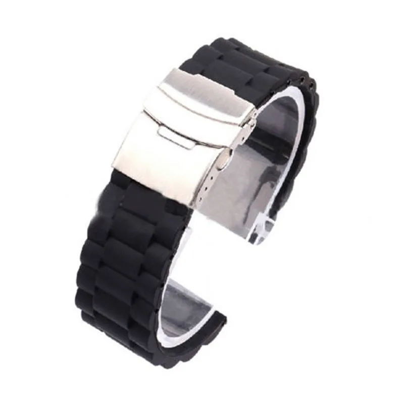 

Black Silicone Rubber Watch Strap Band Deployment Buckle Waterproof 20mm 22mm