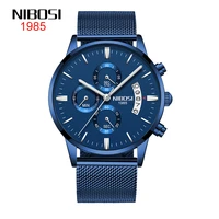 nibosi fashion mens watches top brand luxury quartz watch men mesh steel waterproof chronograph wristwatch for men sport clock
