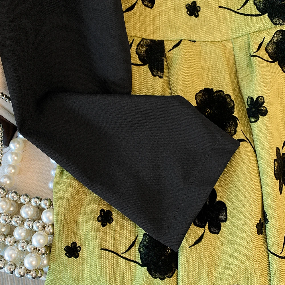 Весенне-осеннее женское повседневное платье больших размеров черно-зеленое