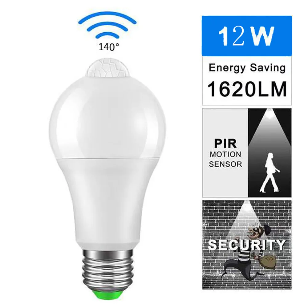 

PIR Motion Sensor Lamp E27 Led Bulbs 12W 15W 18W 20W AC85-265V Energy Saving Bulbs Auto Smart Infrared Body Night Safety Light