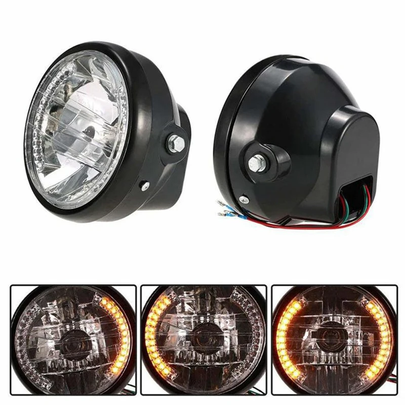 

Universal Motorcycle 7 Inch Headlight H4 35W LED Head Lamp 9 Wires Turn Signal Light Mount Bracket Black