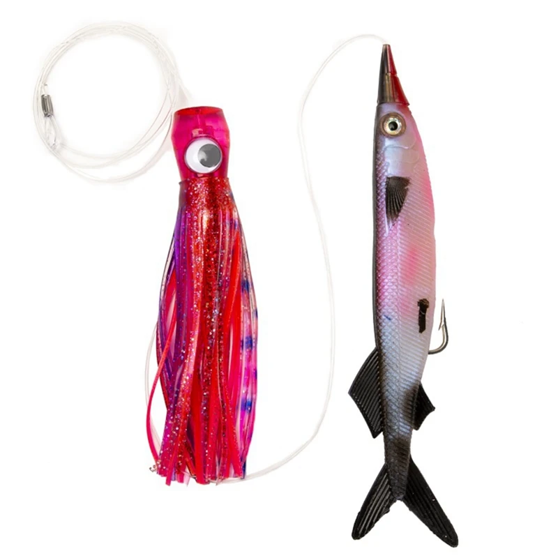

Sea Fishing Trolling Octopus Soft Bait Combo 11 Inch Tied Hook Fish Shape Soft Bait Set
