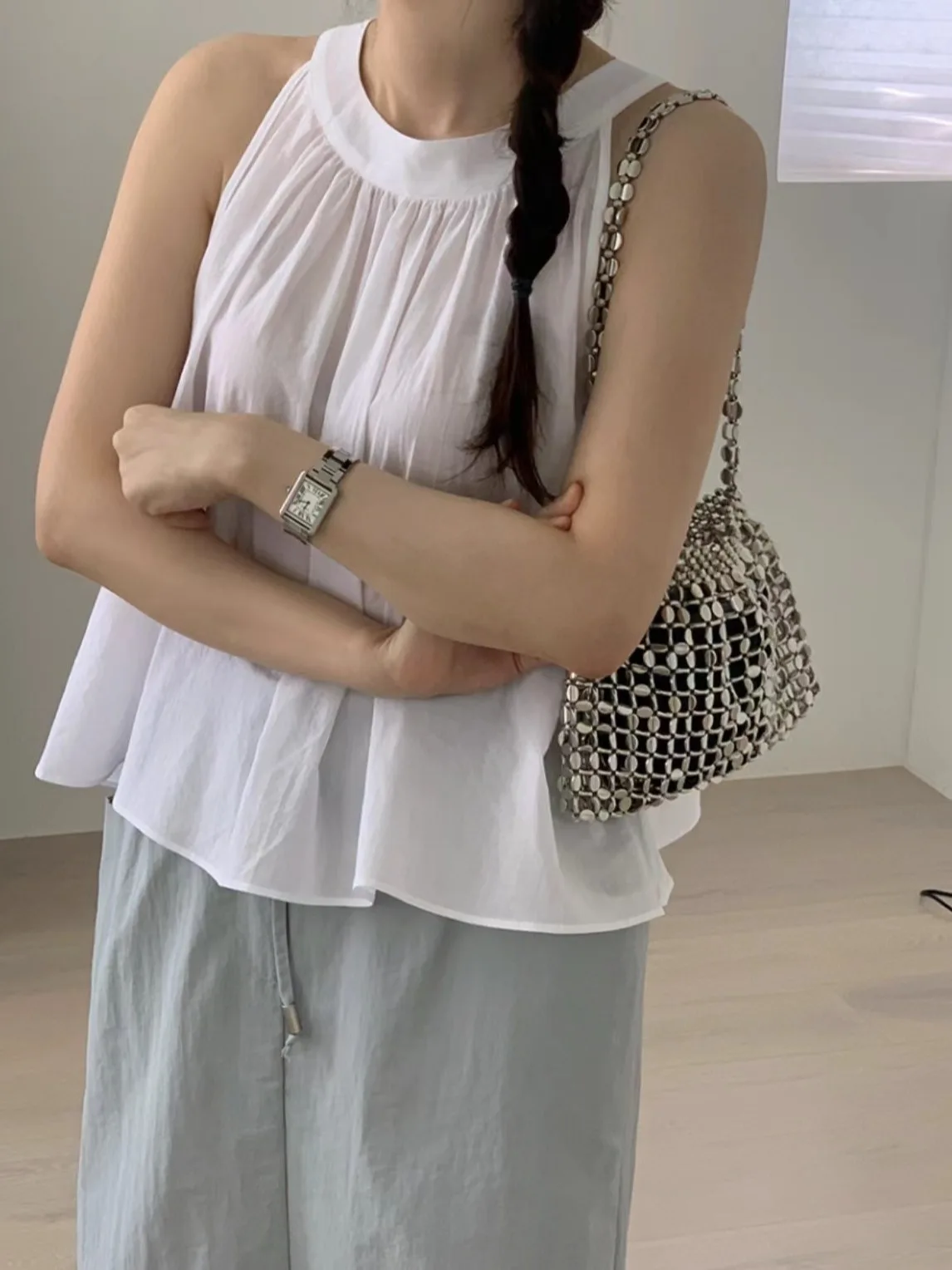 French Sweet Short Back Shoelace Sleeveless Shirt for Women 2025 Summer New Arrival Chic Beautiful Thin Tops