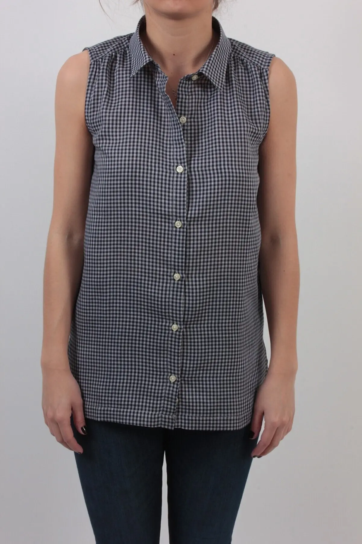 

Woman Navy blue sleeveless shirt Summer women's Shirts Fashion women's Blouses Pretty and Cheap women's Blouses 44445632