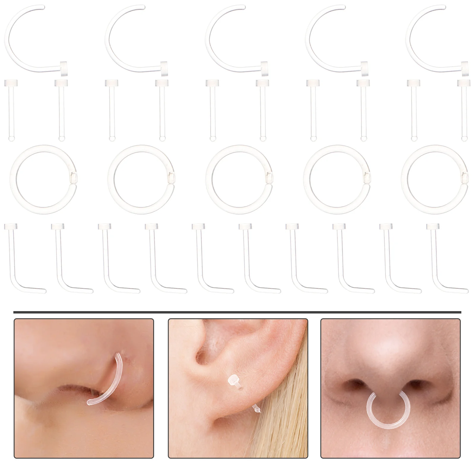

32pcs Nose Rings Clear Nose Hoops Nose Clear Studs Creative Nose Rings Nose Ornaments