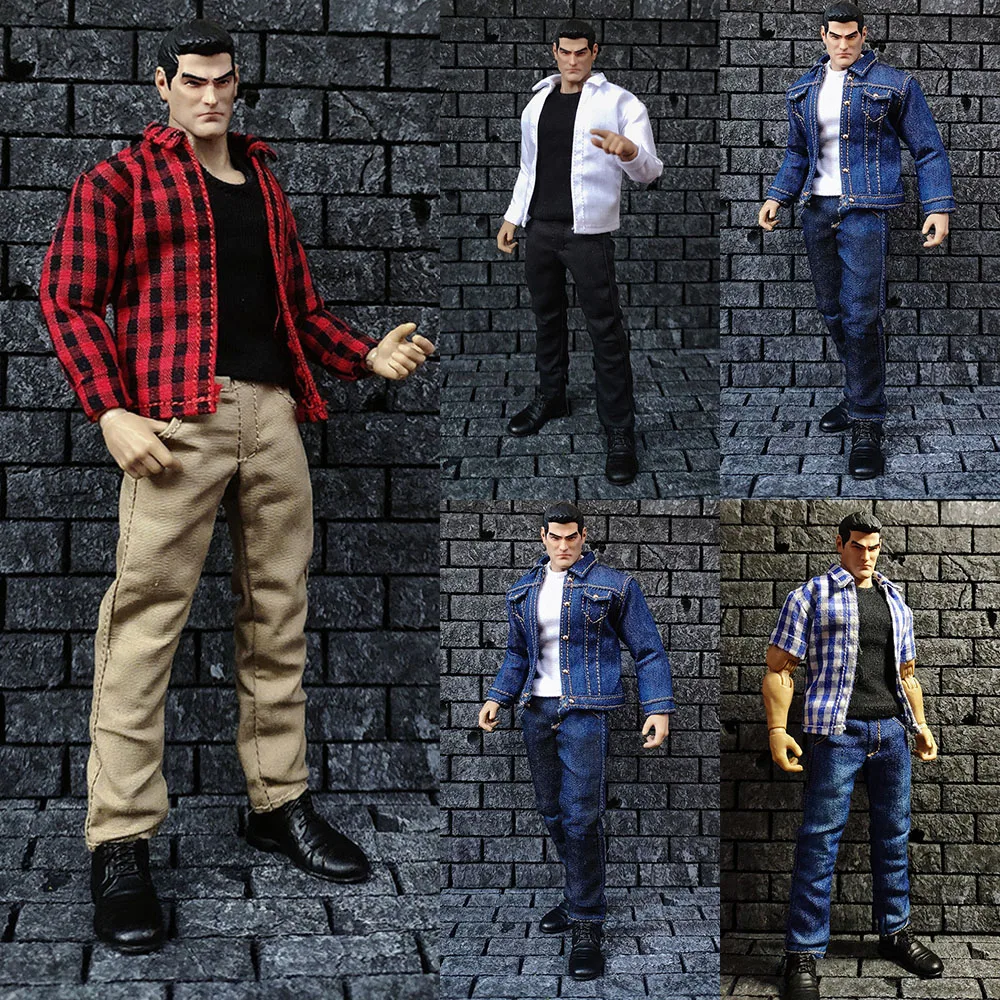 

1/12 Men Soldier T-Shirt Jacket Classic Plaid Shirt Jeans Vest Casual Pants For 6'' Diy Action Figure Body Model Toys