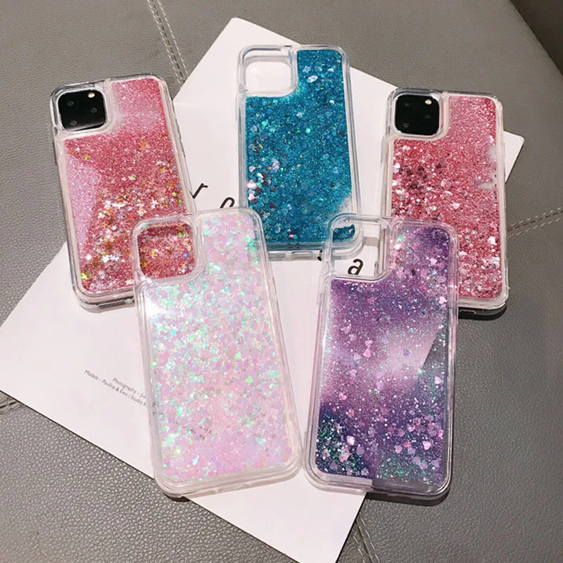 

Love Heart Glitter Phone Case For iphone 14 13 12 11 Pro Max X XR XS MAX 6S 6 7 8 5 SE 2020 Liquid Quicksand Bling Sequins Cover