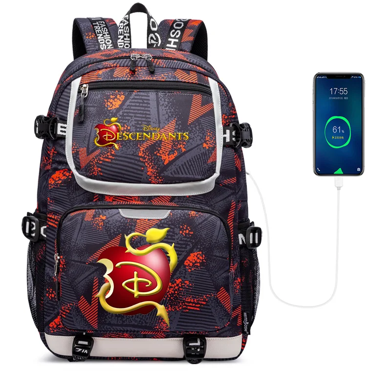 Disney Descendants USB Large Capacity Teenagers Student Schoolbags Women Men Laptop Travel Backpack Boys Girls School Book Bags