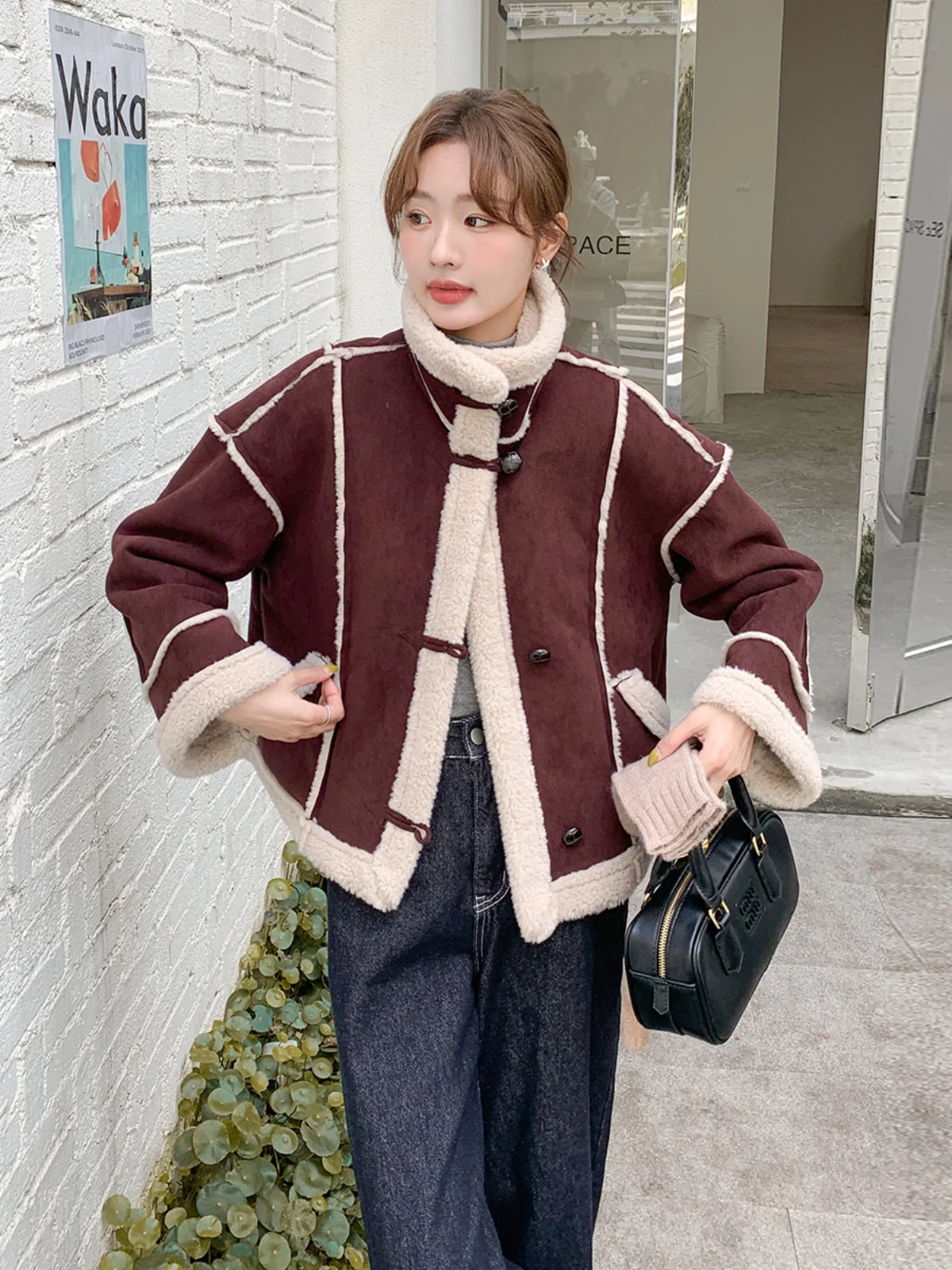 Ankela Red Lamb Wool Утепленная верхняя одежда на флисовой подкладке Женская зимняя новая