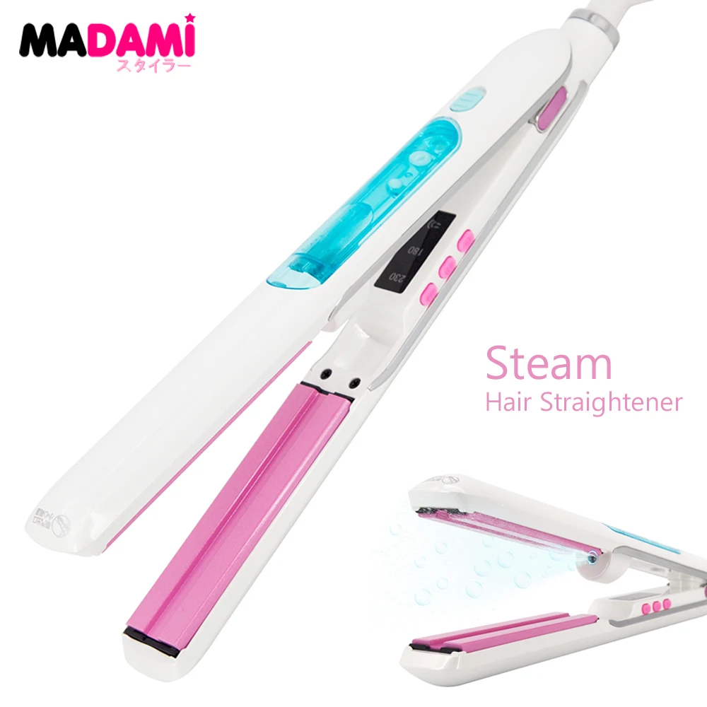 

Steam Hair Straightener 450℉ Tourmaline Ceramic Vapor Flat Iron Curler 1 Inch Professional Hair Styling Tools 110V 220V