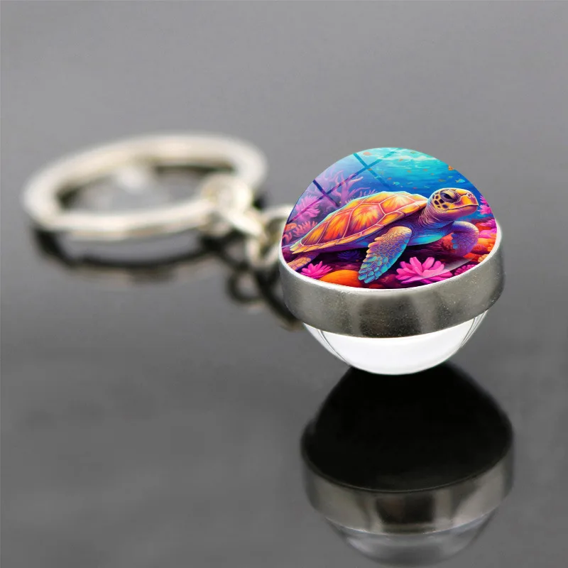 Брелок для ключей с голубыми морскими организмами милый двухсторонний кулон в