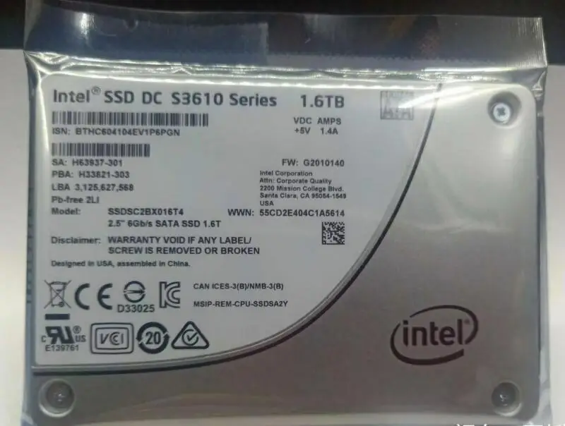 

1.6TB SSD Enterprise 2.5" S3610 Series DC Internal SSDSC2BX016T4 MLC SATA