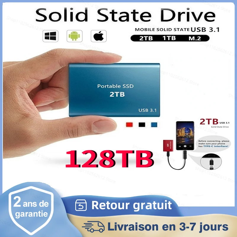 

2023 New High-speed External Hard Drive 500GB 2TB 4TB 8TB USB3.1 SSD 2.5 Inch Portable SSD 16TB 32TB Hard Disk for Laptop