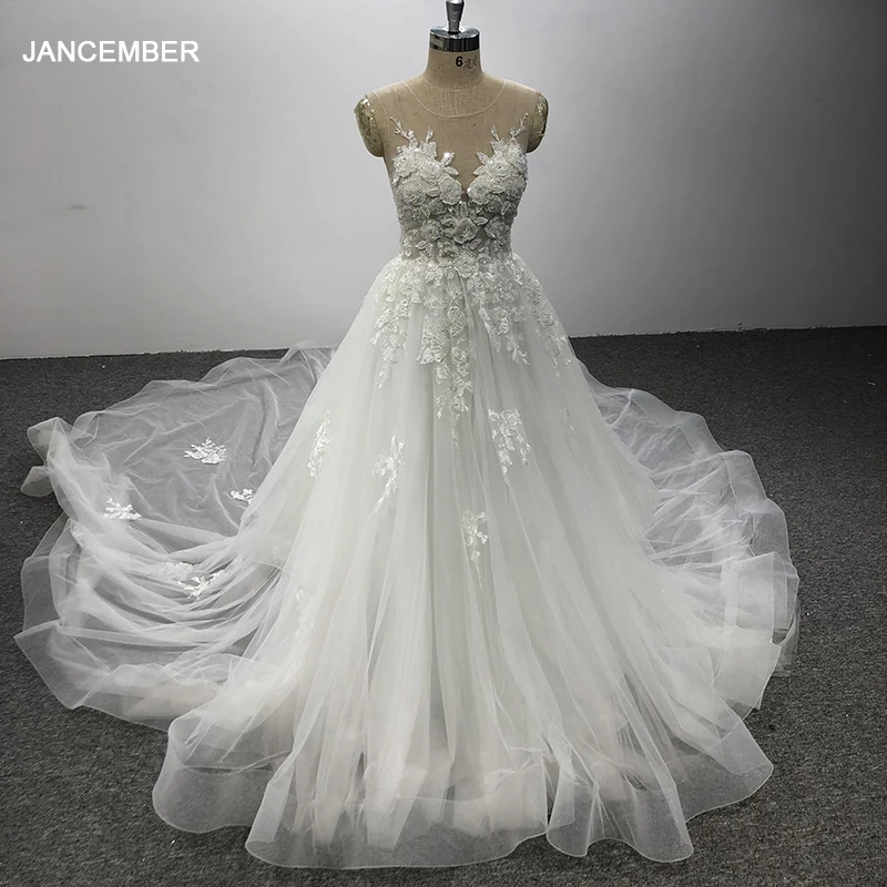 

L-21-1 Vintage Ball Gown Wedding Dress Short Sleeve Lace Bead Sequin Illusion Wedding Gown Open Back свадебные платья 2022