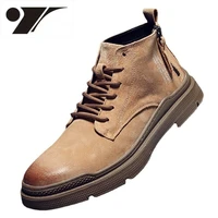 new fashion boots men low cut genuine leather retro ankle boots work shoes comfortable solid men shoes