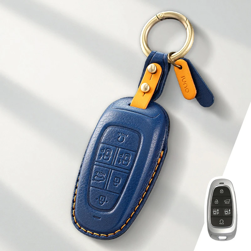 

Защитный чехол из натуральной кожи для Hyundai Tucson Solaris NEXO NX4 Santafe Dn8, чехол для ключей, брелок