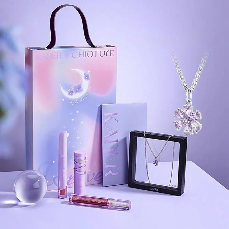 

Kawaii Lipstick Set Kuromi Style Velvet Mirror Gloss Long Lasting No Fading Sexy Anime Cute Sweet Girl Makeup Necklace Set Gifts