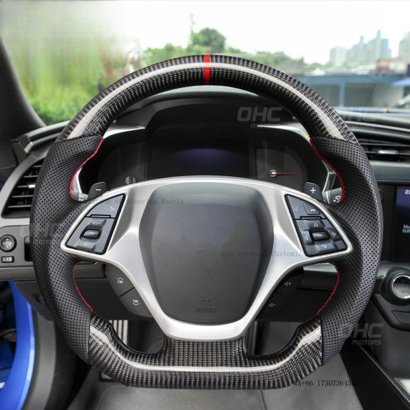 Фото Эксклюзивно для трансграничных продаж, подходит для Corvette C7 2014-2019 годов, руль из карбона, черная перфорированная кожа. №1