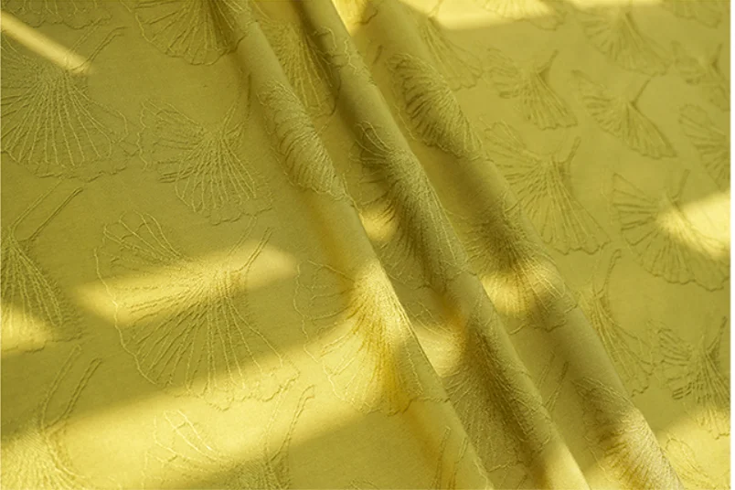 

100x140cm Ginger Gingko Leaf Dark Jacquard Dress Hanfu Rayon Cotton Fabric