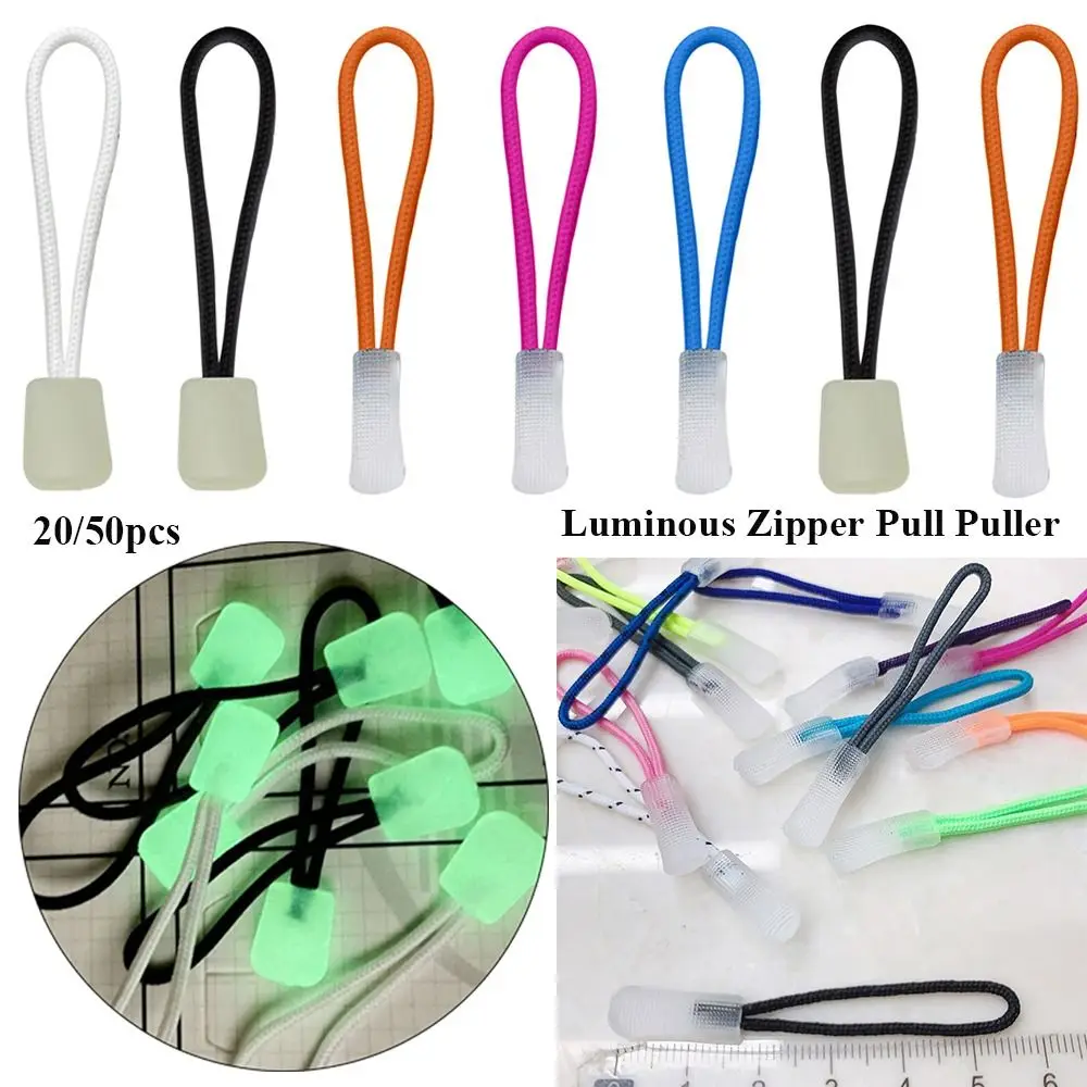 

20/50pcs Luminous Zipper Pull Cord Rope Pullers Zip Puller Replacement Ends Lock Zips Bags Clip Buckle Suitcase Tent Backpack