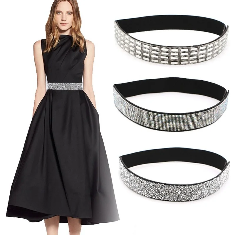 New Fashion Brand Elastic Corset Bride Belts for Women Glass Color Crystal Rhinestone Ladies Wide Inlaid Belt Waist Girdle