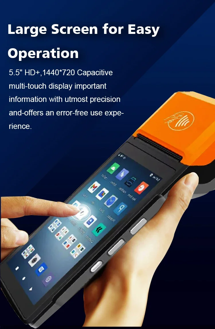 Фото Сертифицированная H10 портативная POS-система Android, 5 дюймов, 2 ОЗУ + 16ROM, 4G NFC, автономная мобильная платежная машина для билетов, лотереи, Blue Tooth №5